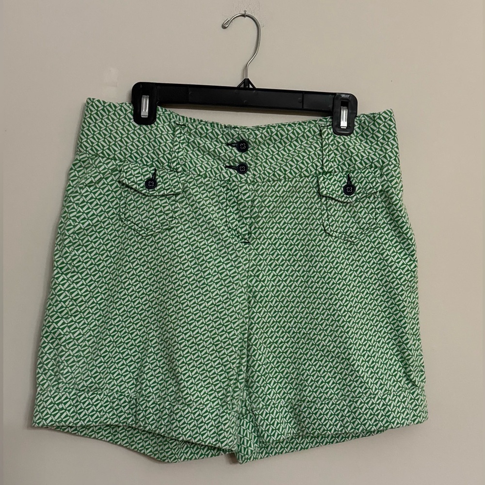 L.L. Bean High Waist Green Patterned Shorts